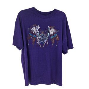 Native dreamcatcher feather purple turquoise puff paint short sleeve XL Cotton t